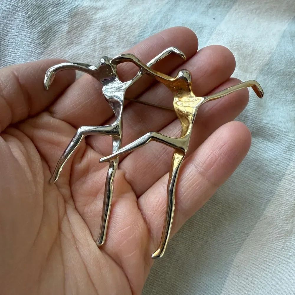Vintage Abstract Gold & Silver Tone Metal The Dancers Metal Brooch